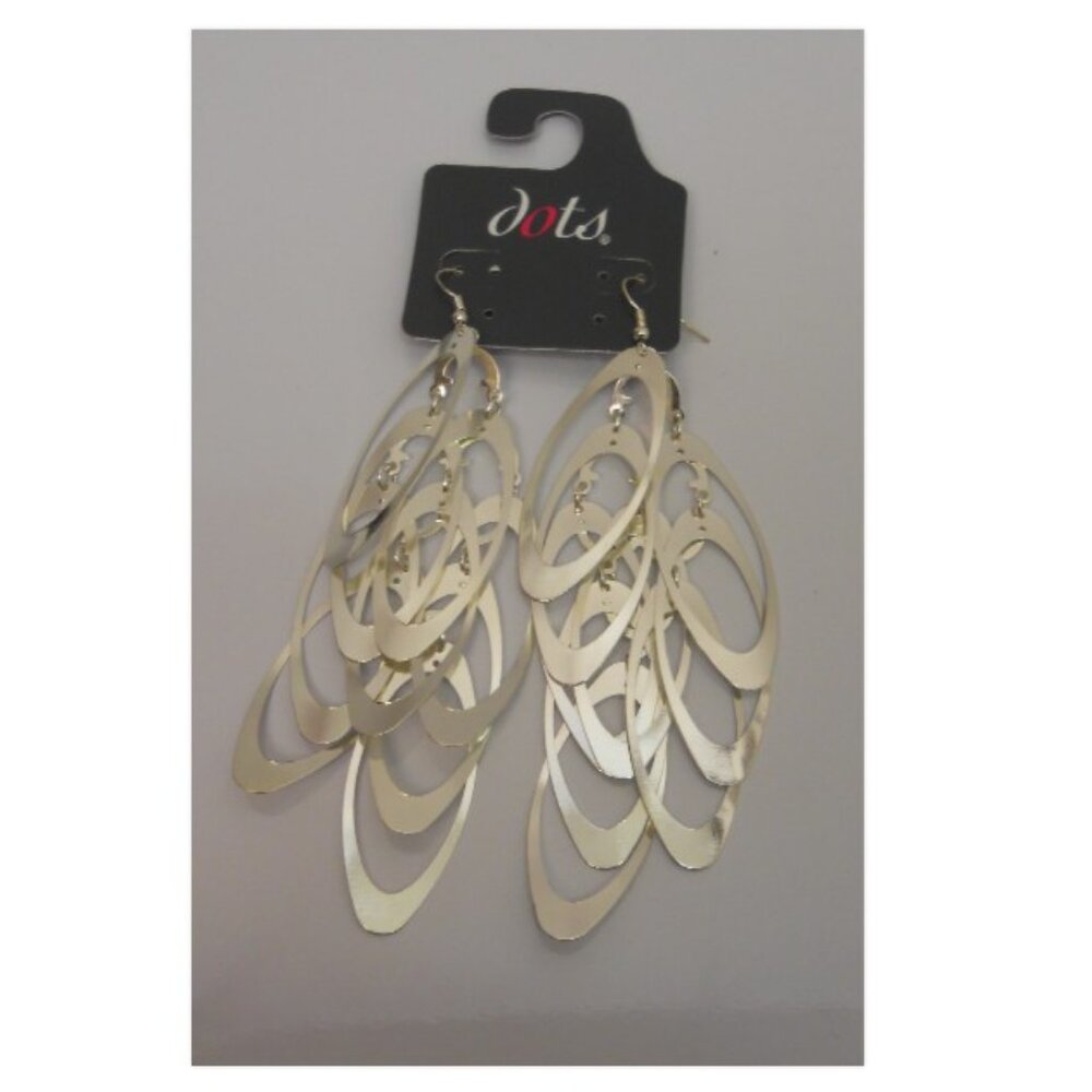 Women Fashion Drop Dangle Earrings Metal Oblong Silver Tones Hook Fasteners DOTS - Picture 2 of 2